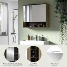 Badezimmerspiegelschrank >Bagno< in Eiche Dekor / Spiegel - 80x68x19cm (BxHxT)
