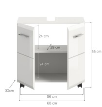 Waschbeckenunterschrank >Ice< in Weiß/Weiß hochglanz - 60x58x30cm (BxHxT)