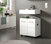 Waschbeckenunterschrank >Ice< in Weiß/Weiß hochglanz - 60x58x30cm (BxHxT)