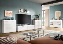 Wohnwand >Ice< in Weiß/Weiß hochglanz - 350x160x41cm (BxHxT)