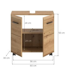 Waschbeckenunterschrank >Ice< in Artisan Eiche Nachbildung - 60x58x30cm (BxHxT)