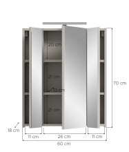 Badezimmerspiegelschrank >Ice< in Kaschmir/Spiegelglas - 60x70x18cm (BxHxT)