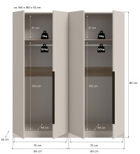 Kleiderschrank >Kopenhagen< in Kaschmir - 160x181x52cm (BxHxT)