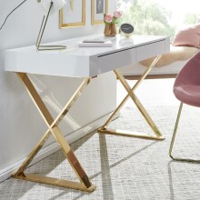 Schreibtisch >WL6.314< in Weiß / gold -...