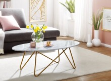 Couchtisch >WL6.315< in Marmor Optik Weiß, Holzwerkstoff - 120x40x60cm (BxHxT)