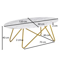 Couchtisch >WL6.315< in Marmor Optik Weiß, Holzwerkstoff - 120x40x60cm (BxHxT)