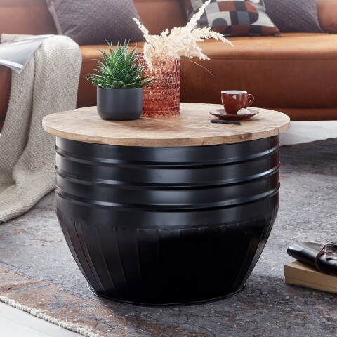 Couchtisch >WL6.324< in Mango / Schwarz, Massivholz / Metall - 41x60cm (HxD)