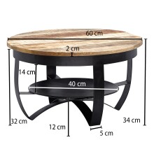 Couchtisch >WL6.327< in Mango / Schwarz, Massivholz / Metall - 34x60cm (HxD)