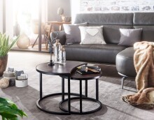 Satztisch >WL6.339< (2-teilig) in Mango Braun / Schwarz - 60x41x41 (BxHxT)