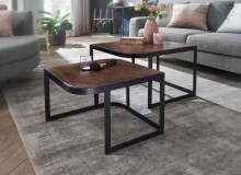 Satztisch >WL6.341< (2-teilig) in Mango braun / Schwarz - 60x40x60 (BxHxT)