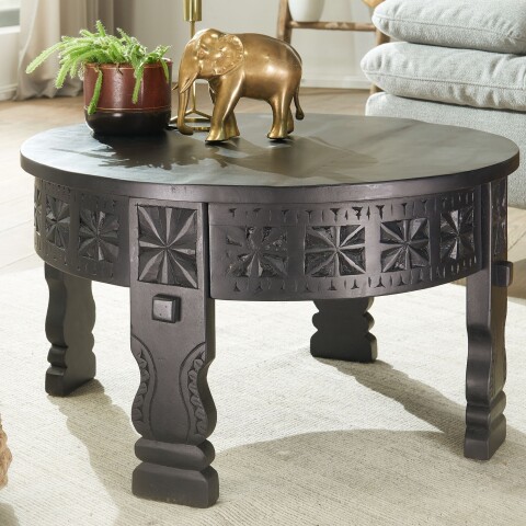 Couchtisch >WL6.349< in Mango-Schwarz, Massivholz - 36x60cm (HxD)