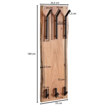 Wandgarderobe >WL6.360< in Akazie / schwarz - 35x100x11 (BxHxT)