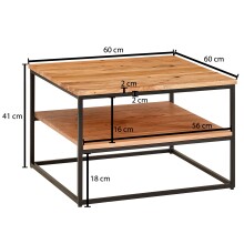 Couchtisch >WL6.363< in Akazie / schwarz, Massivholz / Metall - 60x41x60 (BxHxT)