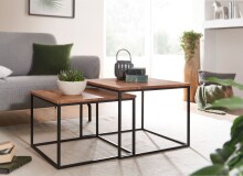 Satztisch >WL6.364< (2-teilig) in Akazie, Massivholz / Metall - 60x46x60 (BxHxT)