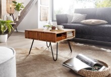 Couchtisch >WL6.367< in Akazie / schwarz, Massivholz / Metall - 60x40x60 (BxHxT)