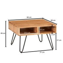 Couchtisch >WL6.367< in Akazie / schwarz, Massivholz / Metall - 60x40x60 (BxHxT)