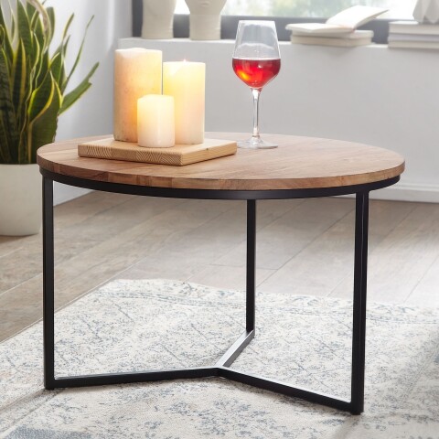 Couchtisch >WL6.368< in Akazie / schwarz, Massivholz / Metall - 38x60cm (HxT)