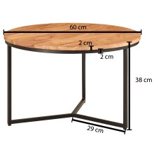 Couchtisch >WL6.368< in Akazie / schwarz, Massivholz / Metall - 38x60cm (HxT)