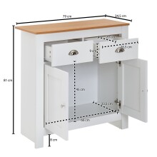 Kommode >WL6.387< in Weiß / Eiche Dekor, Holzwerkstoff - 79x81x35cm (BxHxT)
