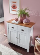 Kommode >WL6.387< in Weiß / Eiche Dekor, Holzwerkstoff - 79x81x35cm (BxHxT)