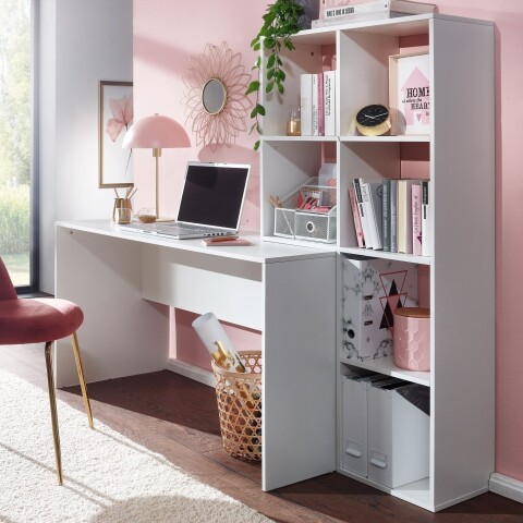 Regal-Schreibtisch >WL6.391< in Weiß, Holzwerkstoff - 170x144x59cm (BxHxT)