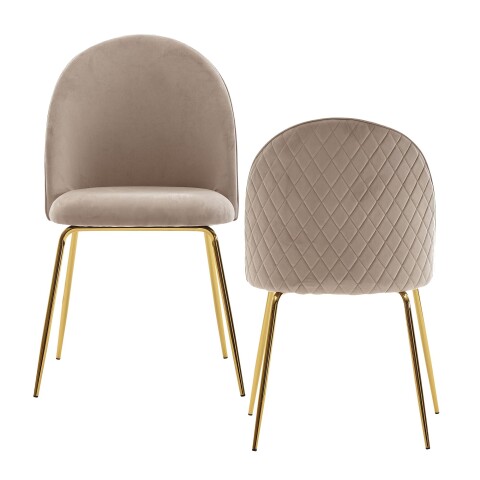 Esszimmerstuhl >WL6.402< (2er-Set) in Beige / gold, Samt - 53x87x50cm (BxHxT)