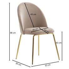 Esszimmerstuhl >WL6.402< (2er-Set) in Beige / gold, Samt - 53x87x50cm (BxHxT)