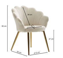Sessel >WL6.438< in Weiß / Gold, Samt - 47,5x80x53cm (BxHxT)