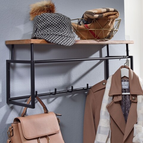 Wandgarderobe >WL6.450< in Mango, Massivholz / Metall - 71x29x20cm (BxHxT)
