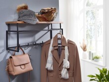 Wandgarderobe >WL6.450< in Mango, Massivholz / Metall - 71x29x20cm (BxHxT)