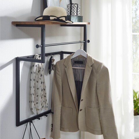 Wandgarderobe >WL6.452< in Mango / Schwarz - 60x76x26 (BxHxT)