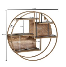 Wandregal >WL6.476< in gold, Metall + Mango / Rattan - 17x62cm (TxD)