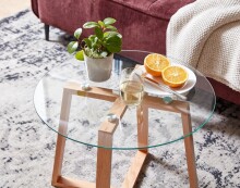 Couchtisch >WL6.494< in Eiche, Glas / Massivholz - 47x58cm (HxD)
