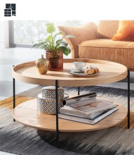 Couchtisch >WL6.491< in Eiche furniert / schwarz -...