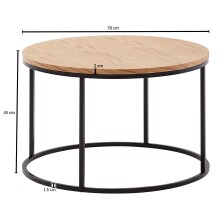 Couchtisch >WL6.511< in Eiche / schwarz, furniert / Metall - 45x70cm (HxD)