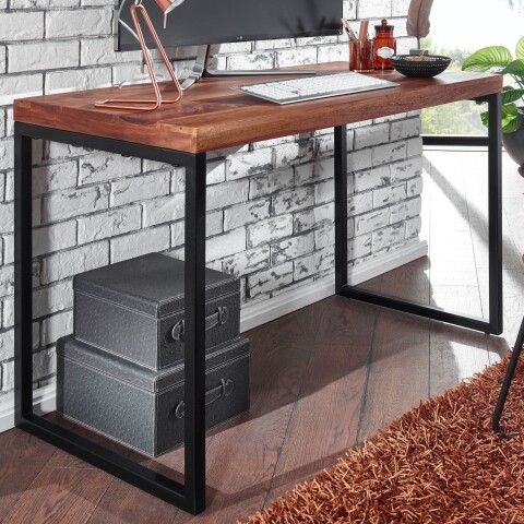 Schreibtisch >WL6.518< in Sheesham / schwarz - 117x77x59 (BxHxT)