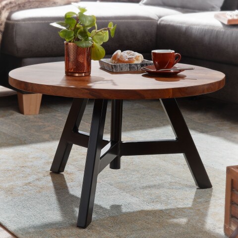 Couchtisch >WL6.536< in Sheesham / schwarz, Massivholz / Edelstahl - 35x60 (HxD)