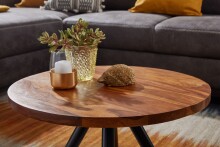 Couchtisch >WL6.537< in Sheesham / schwarz, Massivholz/ Edelstahl - 35x60 (HxD)