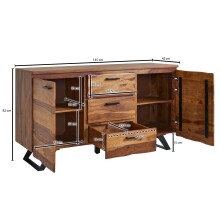 Sideboard >WL6.544< in Sheesham / schwarz - 145x82x45 (BxHxT)
