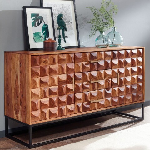 Sideboard >WL6.545< in Sheesham / schwarz - 145x81x45 (BxHxT)
