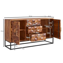 Sideboard >WL6.545< in Sheesham / schwarz - 145x81x45 (BxHxT)