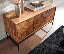 Sideboard >WL6.559< in Sheesham / schwarz - 123x70x45 (BxHxT)