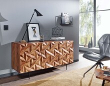 Sideboard >WL6.562< in Sheesham / schwarz - 144x72x47 (BxHxT)