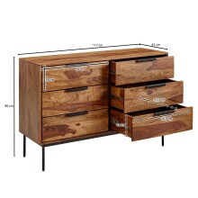 Sideboard >WL6.564< in Sheesham / schwarz - 117x80x42 (BxHxT)