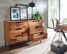 Sideboard >WL6.564< in Sheesham / schwarz - 117x80x42 (BxHxT)