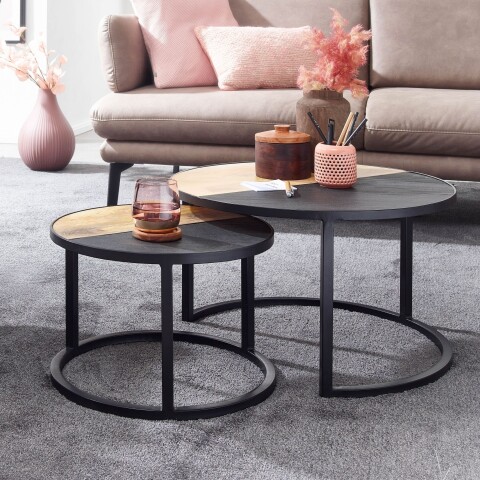 Satztisch >WL6.582< (2-teilig) in Mango / Schiefer-Dekor - 36x60 (HxD)