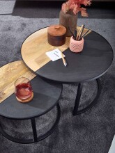 Satztisch >WL6.582< (2-teilig) in Mango / Schiefer-Dekor - 36x60 (HxD)