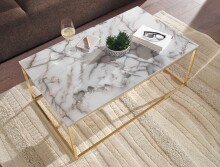 Couchtisch >WL6.606< in Marmor Optik Weiß / gold - 100x40x60 (BxHxT)