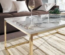 Couchtisch >WL6.606< in Marmor Optik Weiß / gold - 100x40x60 (BxHxT)