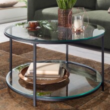 Couchtisch >WL6.610< in schwarz, Metall / Glas -...